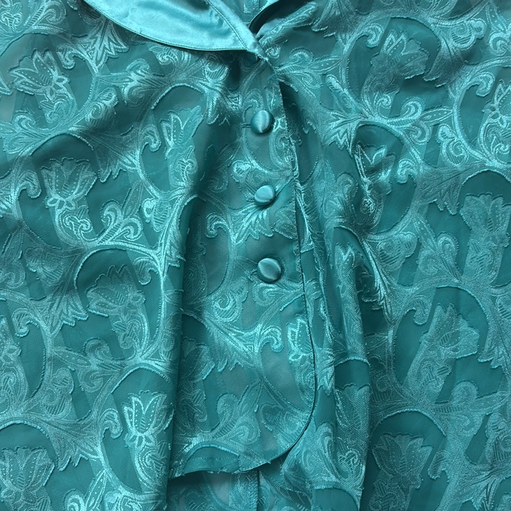 Vintage 90’s Collared Preppy Silky Teal Sleeveless Cropped Top Shirt Large Swing - Picture 8 of 17